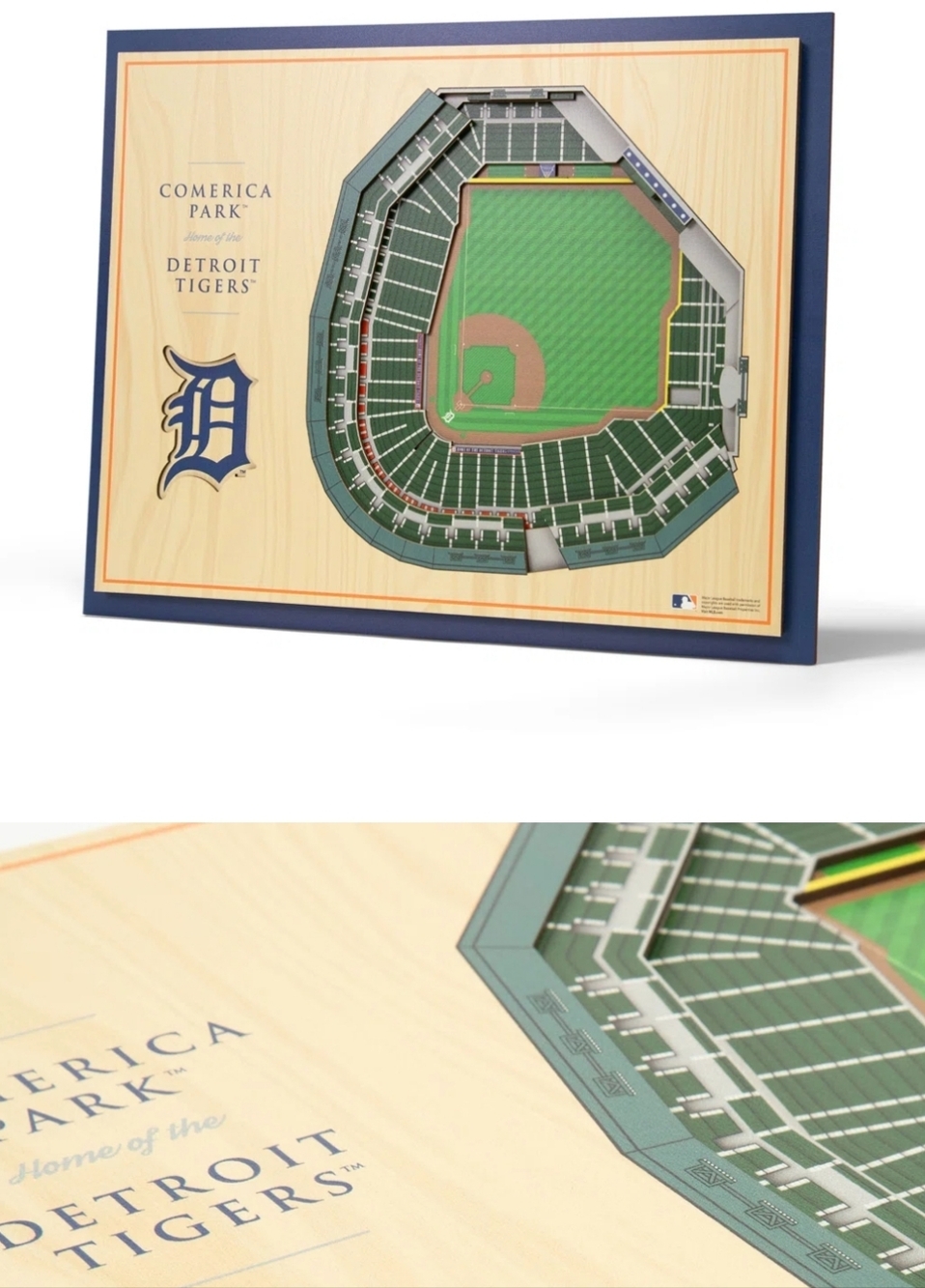 Detroit Tigers Comerica Park 3D Stadium Wall Art - Navy & Green